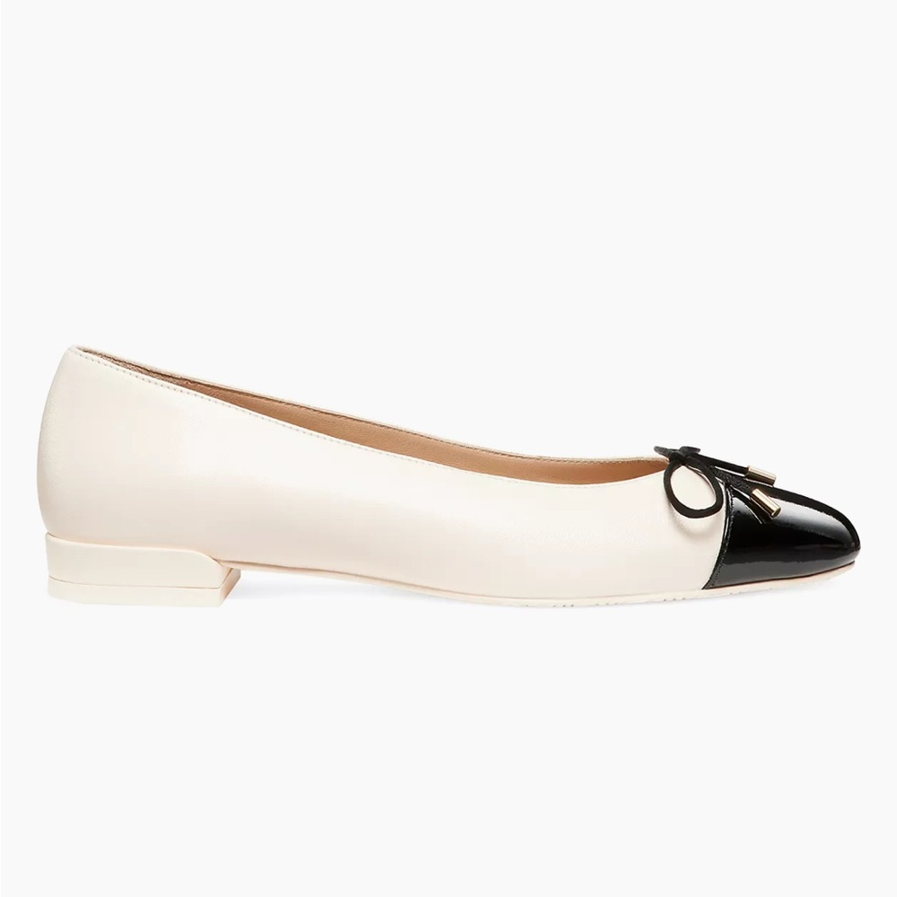 Stuart Weitzman Sleek Bow Leather Ballerina Flats Sz 8 in Seashell Black - Picture 3 of 8